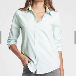 Athleta Midtown Button Down Shirt Pale Blue/Green XS